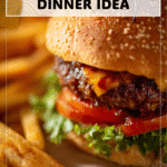 Spider burger with fries styled among festive decorations as an October foods dinner idea. 2